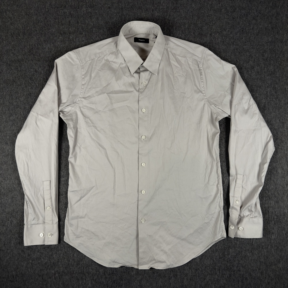 Theory Dress Shirt Mens Medium White Solid Sylvain Slim Fit Stretch Long Sleeve
